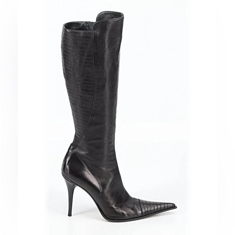 Black Leather Heeled Boots